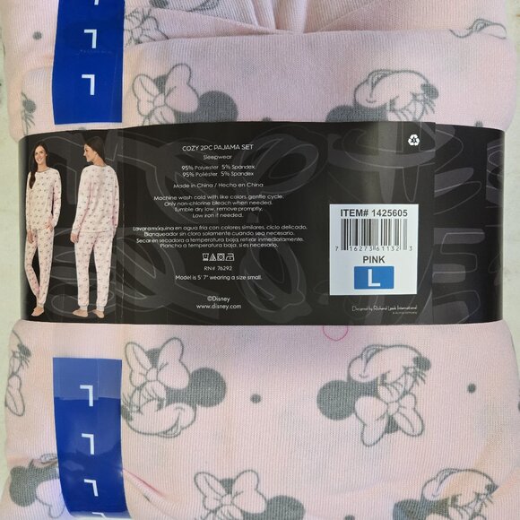 Disney Minnie Mouse Print Pink Size Large Cozy Pajama 2 piece set. - Picture 6 of 7